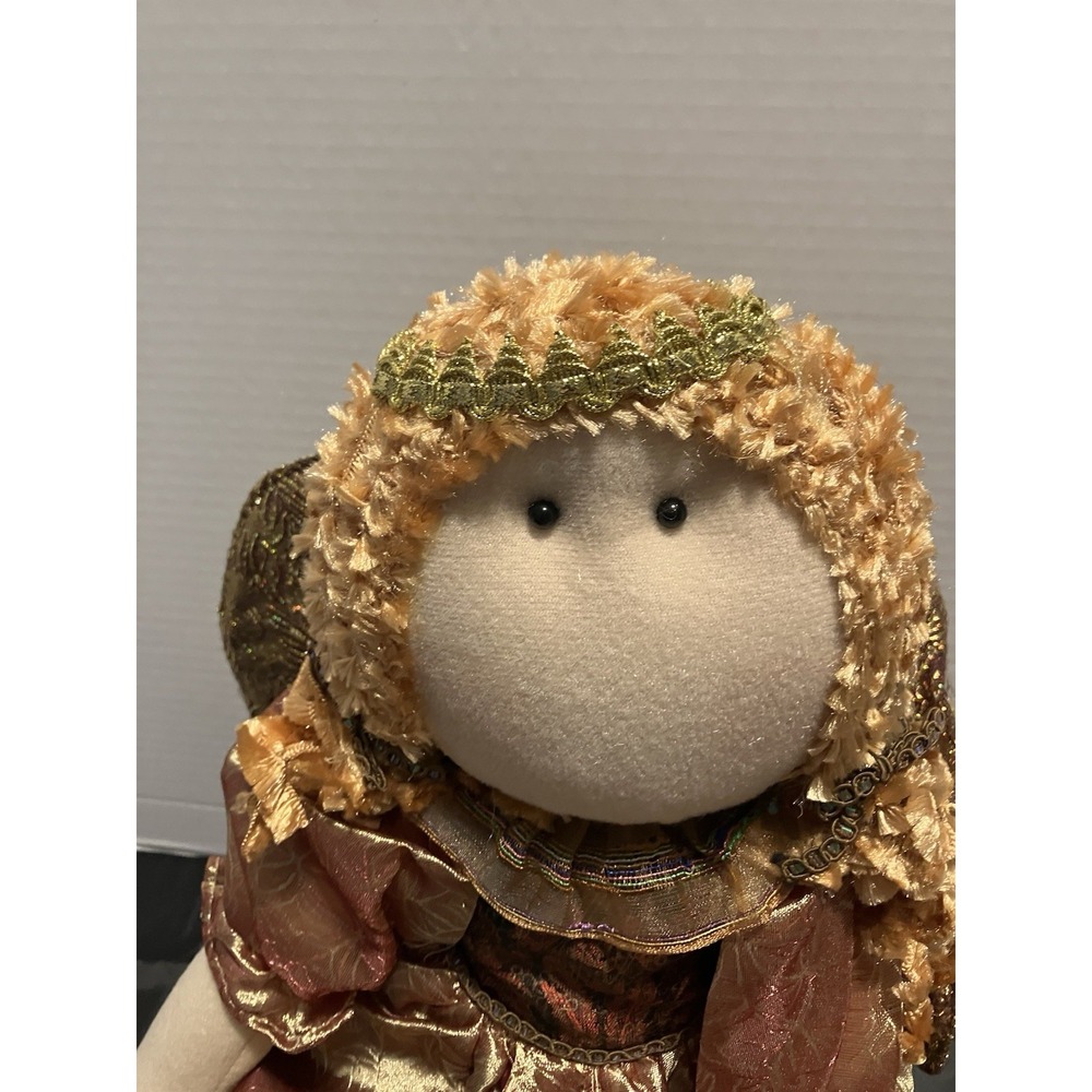 Handmade Angel Cloth Doll  Tall 31" Gold Wings Sequin Dress Folk Art blonde Curl - Picture 2 of 9